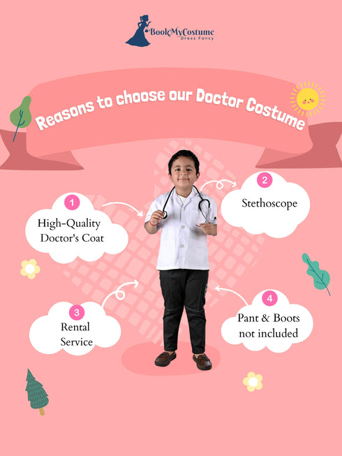 BookMyCostume Doctor Physician White Coat with Stethoscope Medical Professional Community Helper Kids Fancy Dress Costume
